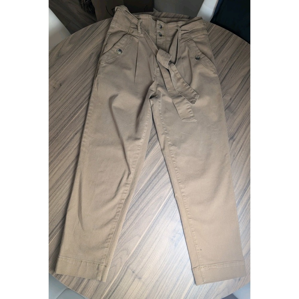 LOFT Womens Size 4 Paperbag Waist Tie Belt Cropped Ankle Pants Camel Tan Career